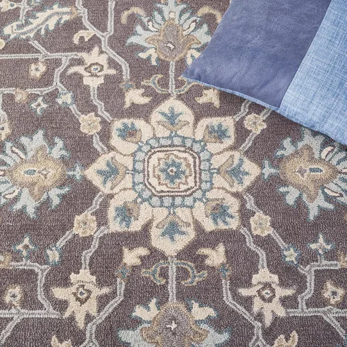 Vista 6 de SAFAVIEH Blossom Collection - Alfombra decorativa, 2 x 3 pies, gris oscuro y marrón claro, lana hecha a mano, ideal para zonas de alto tráfico