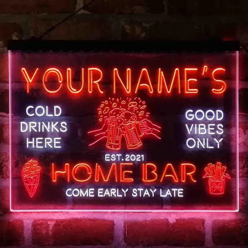 Vista 14 de Tazas de cerveza personalizadas para bar en casa, letrero de luz LED de neón tricolor, nombre personalizado, fecha, texto, cita, fuente verde, rojo