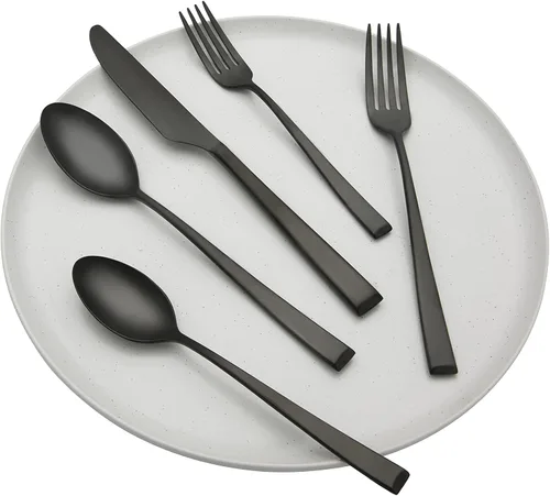 Vista 3 de CAMBRIDGE Silversmiths Marlise - Juego de cubiertos de satén negro de 20 piezas, servicio para 4