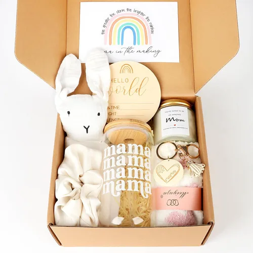Vista 8 de Caja de regalo para nueva mamá, regalos de embarazo para futura mamá, cesta de regalo para niñas y niños, regalos posparto para madres primerizas