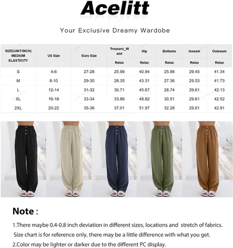 Vista 6 de Acelitt Pantalones casuales para mujer, cintura alta, elásticos, pierna ancha, holgados, cómodos