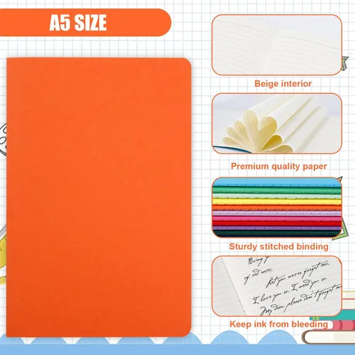 Vista 4 de Paquete de 24 cuadernos a granel, cuadernos de rayas universitarias, diarios pequeños a granel, cuadernos rayados A5, 5.5 x 8.3 pulgadas, 60