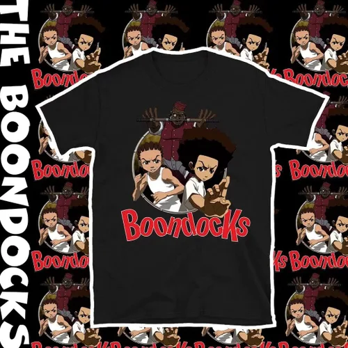 Vista 5 de The Boondocks Camiseta casual de manga corta con personajes de dibujos animados, color negro, camisetas unisex