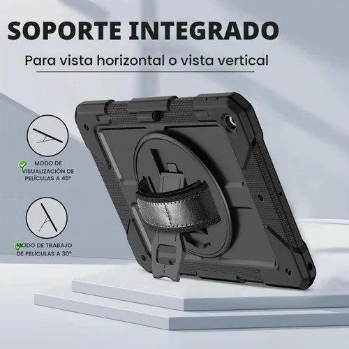 Vista 6 de BMOUO Funda para iPad de 9ª/8ª/7ª generación de 10.2", a prueba de golpes con soporte giratorio de 360°, correa de hombro y mano, funda para iPad
