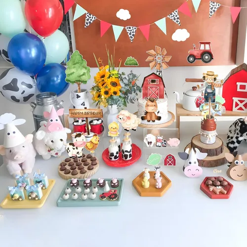 Vista 5 de Decoración para tartas de granja para tartas de cumpleaños de granja, decoración de pasteles de animlas de granja para decoración de fiesta