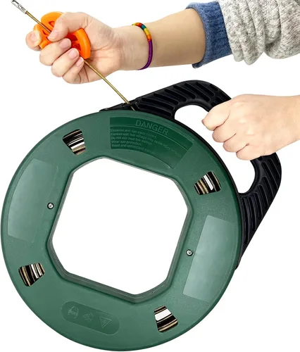 Vista 6 de Enhebrador de alambre de resorte eléctrico de 16 pies, cinta de pescado, herramienta extractor de cable de sujeción de cable, herramienta mejorada