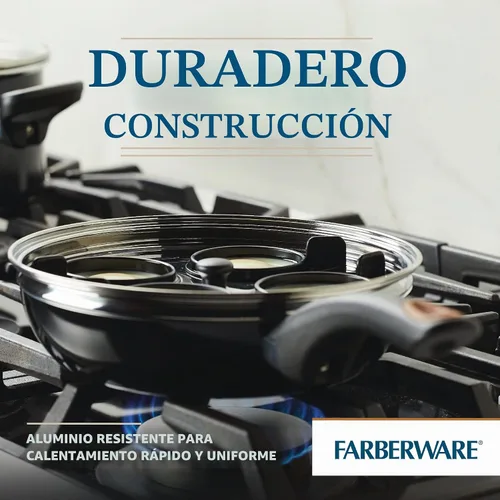 Vista 3 de Farberware Glide Escalfador de Huevos Antiadherente de Cerámica Cobreada con Tapa, 8 Pulgadas, Negro - 10654