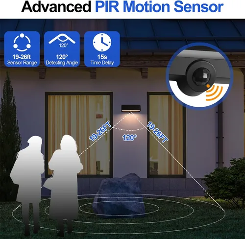 Vista 11 de FUDESY Luz solar de pared con sensor de movimiento para exteriores, 3 modos Lámpara de porche exterior impermeable, 3000 K, blanco cálido, 800