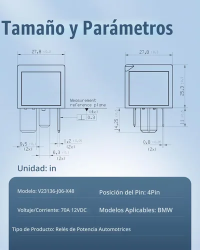 Vista 3 de V23136-J6-X48 Relé de potencia automotriz para BMW no comienza E90 E91 E92 E93 Cas Module Relay 4 Pin A/C Mini relés