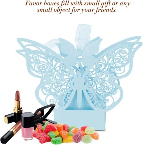Vista 9 de Caja de azúcar, 100 cajas de chocolate de azúcar para decoración de boda para cumpleaños de boda (azul)