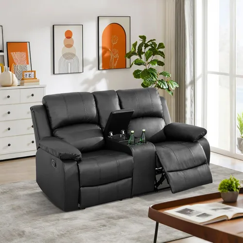 Vista 33 de Sofá reclinable manual de cuero para muebles de sala de estar, sofá reclinable de 78 pulgadas con mesa abatible, portavasos y sofá de cuero