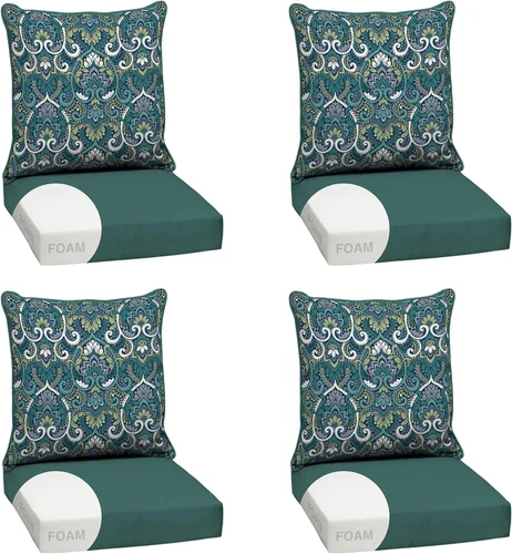 Vista 28 de Arden - Juego de cojines de asiento profundo para exteriores, espuma, 24x24, azulejos Alana
