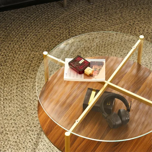 Vista 50 de Saint Mossi - Mesa de café moderna para sala de estar, mesa de café redonda de mediados de siglo, mesa central de 2 niveles para espacios pequeños