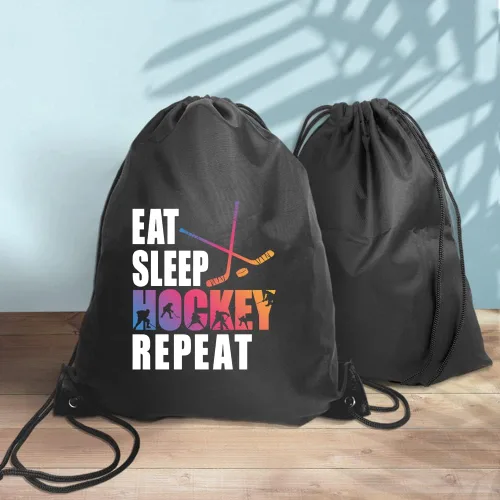 Vista 6 de Haizct Eat Sleep - Mochila de hockey repetición regalos para fanáticos del hockey regalo de gimnastas mochila unisex con cordón para gimnasio