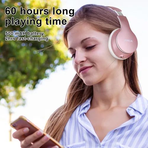 Vista 4 de JOMILIN B9 - Auriculares Bluetooth sobre la oreja, 3 modos de EQ musical y 50 horas de reproducción, auriculares inalámbricos con micrófono, estéreo
