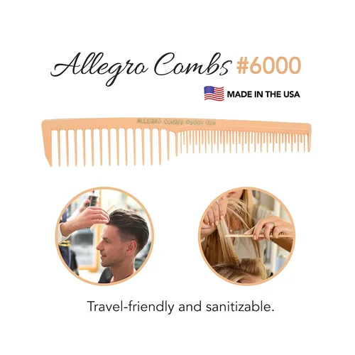 Vista 4 de Allegro Combs 6000 peines de pelo con dientes anchos y ventilados, para peluquero y estilista, pelo rizado, mezcla fresca, 12