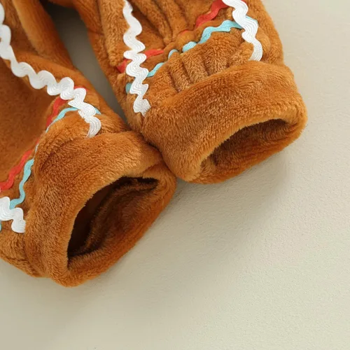 Vista 6 de BULINGNA Disfraz de pan de jengibre para bebé, niño y niña, manga larga, con cremallera, con capucha, traje de Navidad