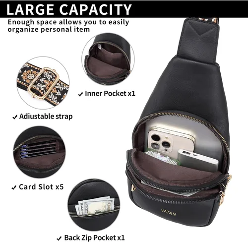 Vista 3 de VATAN Small Sling Bag for Women Leather Crossbody Bags Fanny Pack Crossbody Chest Bags Purse