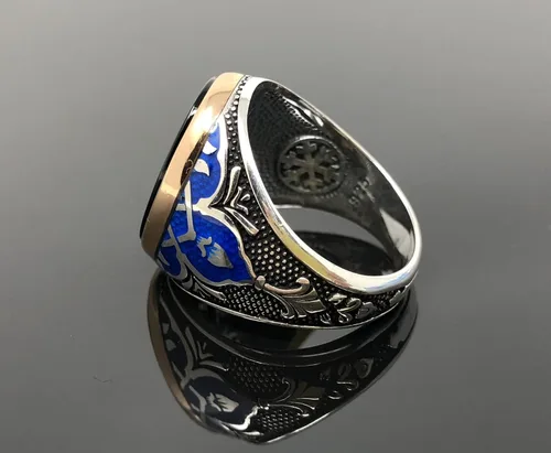Vista 4 de KAR Anillo de plata de ley 925 K con piedra de ónice negra esmaltada para hombre, edición especial K62S