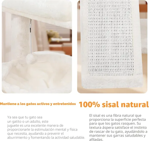 Vista 6 de YOUPET Árbol para gatos con poste para rascar para gatos de interior, torre para gatos con tablero para rascar y pelotas de juguete, torre de árbol