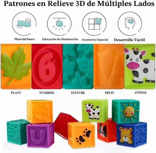 Vista 5 de Kingtree Bloques para bebés, 9 piezas de bloques de construcción suaves para bebés de más de 6 meses, juego de bloques educativos de dentición