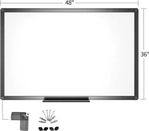 Vista 2 de VIZ-PRO Pizarra blanca magnética de borrado en seco, 48 x 36 pulgadas, marco de aluminio negro, con 12 bolígrafos de pizarra blanca