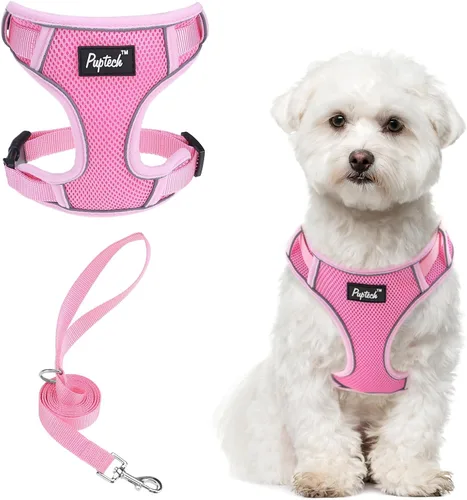 Vista 18 de PUPTECK Juego de arnés y correa para perro pequeño, arnés ajustable sin tirones para cachorro, chaleco de malla suave reflectante para mascotas