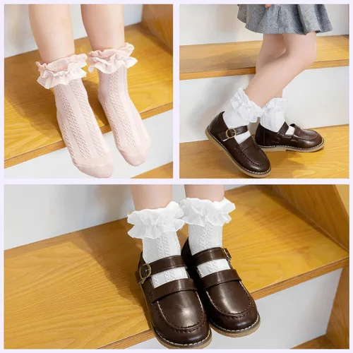 Vista 3 de Mini angel Calcetines de encaje con volantes para niñas, calcetines de vestir de princesa para niñas pequeñas, 36 pares