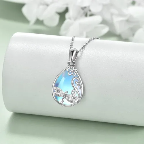 Vista 3 de Collar de plata de ley 925 con colgante de zorro, libélula, colibrísirena, para mujeres y niñas