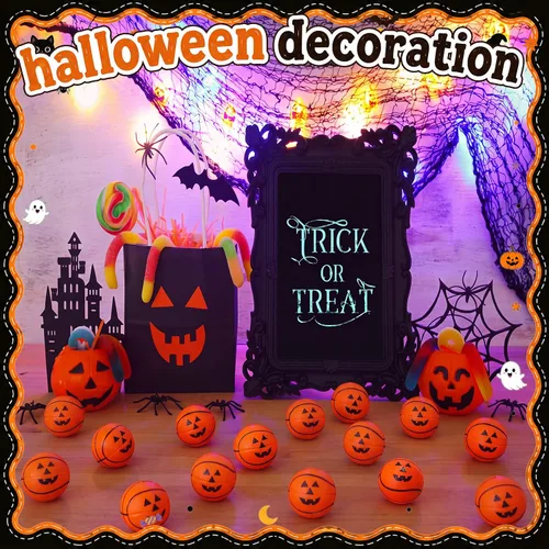 Vista 7 de Jerify 30 Pcs Halloween Basketball Stress Balls Bulk 1.57 Inch Pumpkin Foam Stress Balls for Halloween Goodie Bag Fillers Trick or Treating School