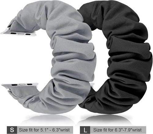 Vista 2 de Greatfine - Correa elástica para reloj Apple Watch Scrunchie de 38mm 40mm 42mm 44mm, correa elástica suave, con iWatch Series 6 SE 5 4 3 2 1, S L