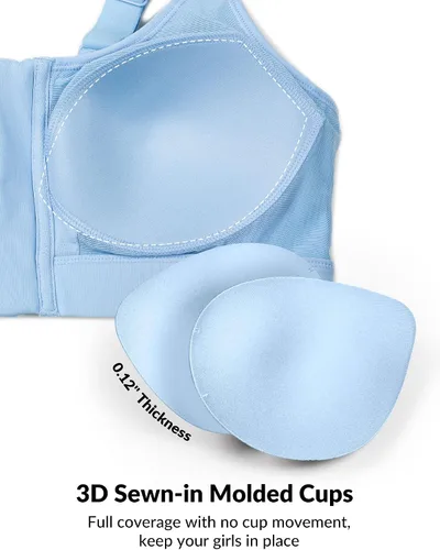 Vista 7 de Yvette Sujetadores deportivos ajustables para mujer, de alto impacto, con cremallera frontal, brasier deportivo sin varillas, talla grande