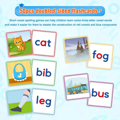 Vista 5 de Juguetes de aprendizaje para niños de 3, 4, 5 años - Juego de clasificación y lectura de 116 piezas con letras de vocales cortas, juego