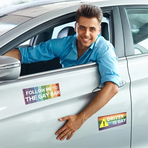 Vista 4 de Frienda 10 piezas de calcomanías para parachoques divertidas con pegatinas LGBT arcoíris, pegatinas para parachoques de broma para autos, accesorios