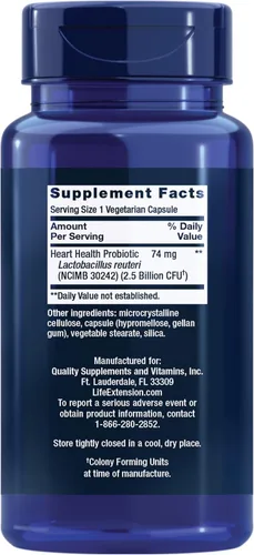 Vista 2 de Life Extension FLORASSIST Probiotic Heart Health, Lactobacillus reuteri 30242, promueve la salud del corazón y los niveles de colesterol ya