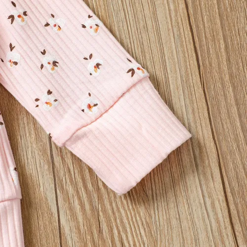 Vista 6 de Conjunto de ropa floral para niñas con volantes y pantalones con lazo, 2 piezas
