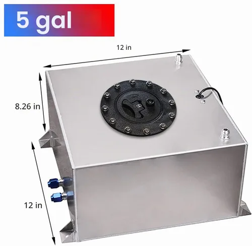 Vista 2 de Tanque de Celda de Combustible Universal de 5 Galones 20L Aluminio Pulido Plateado con Tapa/Emisor de Nivel/Línea de Alimentación de Aceite de 12