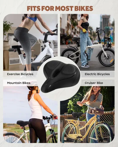 Vista 7 de Asiento de bicicleta de gran tamaño, asiento de bicicleta ancho para comodidad de mujeres y hombres, sillín de bicicleta universal impermeable