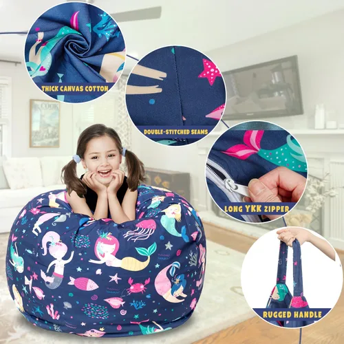 Vista 4 de LOLOMLO Funda para puf de almacenamiento de animales de peluche, para niños, mantas, toallas, puf (solo cubierta), sofá de lona con cremallera YKK