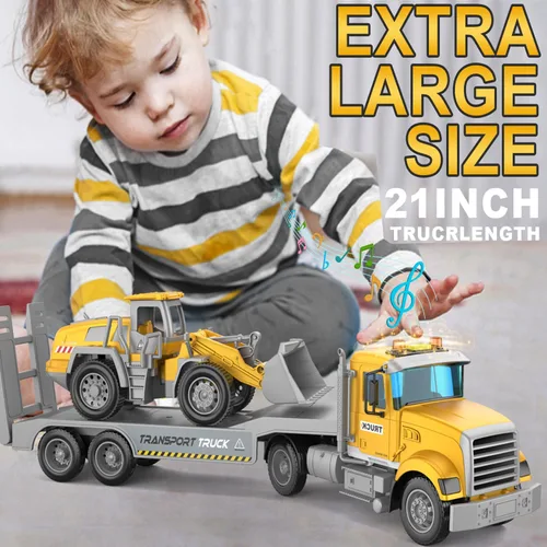 Vista 2 de DOWELLIN Vehículo transportador de juguetes para niños, incluye auto transportador y camión bulldózer, juguete de autos, regalo de cumpleaños