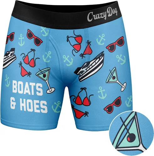 Vista 2 de Crazy Dog T-Shirts Botes y azadas boxeadores para hombre, divertido sarcástico gráfico náutico novedoso ropa interior para chicos, Azul