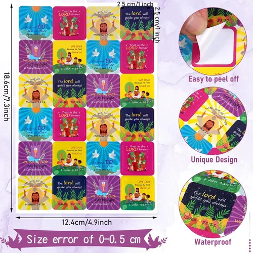 Vista 2 de Junkin 480 calcomanías religiosas con temática de Jesús te ama, calcomanías para niños, calcomanías cristianas, papel autoadhesivo multicolor