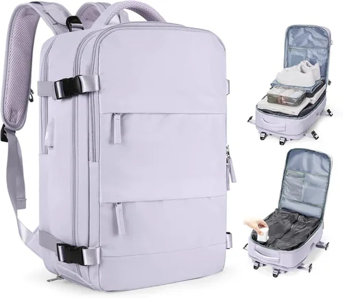 Vista 84 de Mochila de viaje grande, bolsa de mano, aprobada para aviones, para artículos personales, para hombre o mujer, color beige con marrón