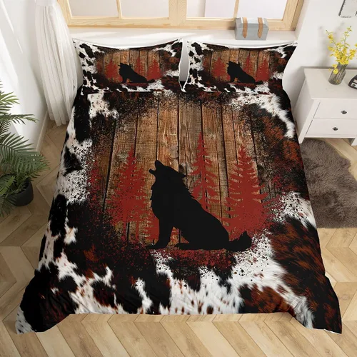 Vista 27 de Funda de edredón de oso de caza, tamaño individual, juego de ropa de cama rústica de animales del bosque para niños y niñas, funda de edredón a Oso