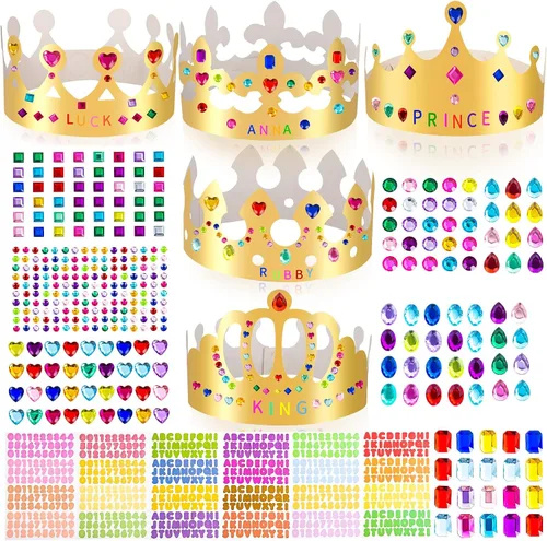 Vista 10 de Coronas de papel doradas, coronas de rey de cumpleaños de bricolaje para decorar, coronas de papel de príncipe y princesa para la clase escolar