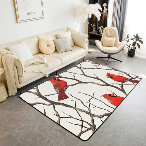 Vista 28 de Erosebridal Alfombra de área de Feliz Navidad para niños, cardenales rojos, alfombra de sala de estar, 3 x 5 mas, alfombra decorativa de cabaña