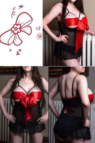 Vista 5 de EVELUST Conjunto de lencería sexy de malla transparente para mujer, con lazo rojo, regalo para el día de San Valentín
