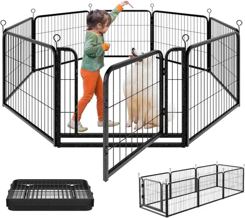 Vista 13 de Kfvigoho - Corralito para perros para exteriores, extra ancho, 12 paneles, valla resistente para perros, 32 pulgadas