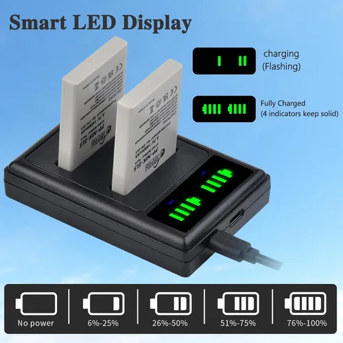 Vista 4 de Pickle Power EN-EL5 Batería 2-Pack y Cargador Dual LED para cámaras Nikon CoolPix P530, P520, P510, P100, P500, P90, P80, P5100, P5000, P6000, 3700