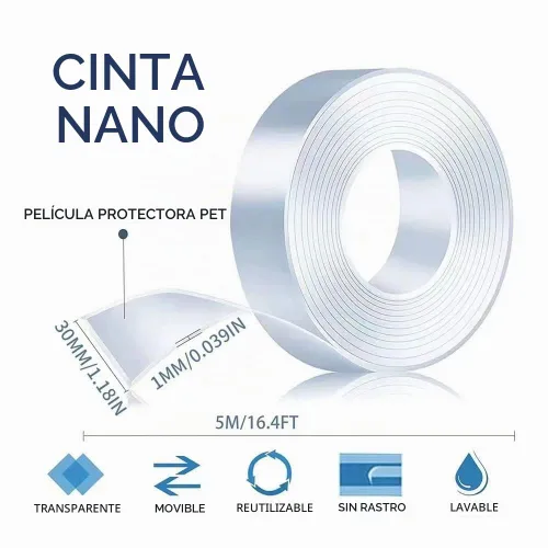 Vista 2 de Cinta de doble cara resistente, nanocinta extraíble de 16.5 pies, cinta adhesiva transparente para póster, sin residuos, cinta multiusos para colgar